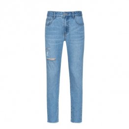 Cotton Cropped Jeans with Destruction Men's Skinny Jeans